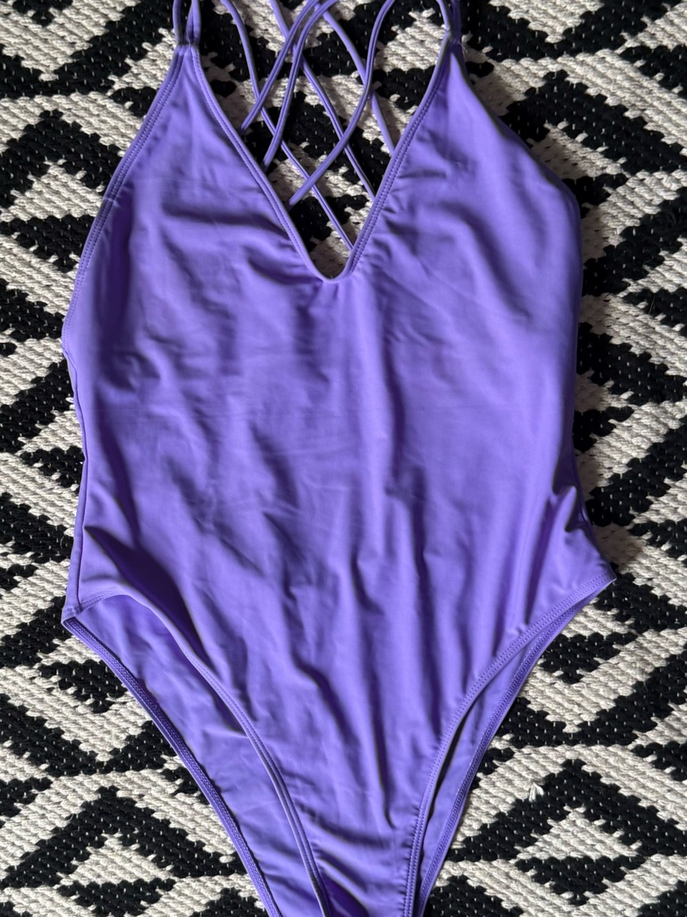 One-Piece Swimsuit — Purple Crisscross Back
